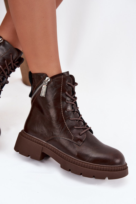 Leather Women's Work Boots Lined Big Star SS274453 Brown Leather Women's Work Boots Lined Big Star SS274453 Brown