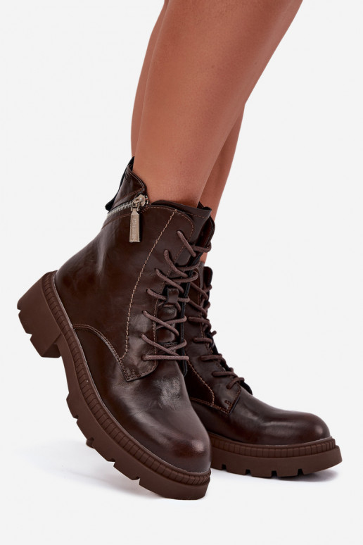 Leather Women's Work Boots Lined Big Star SS274453 Brown Leather Women's Work Boots Lined Big Star SS274453 Brown