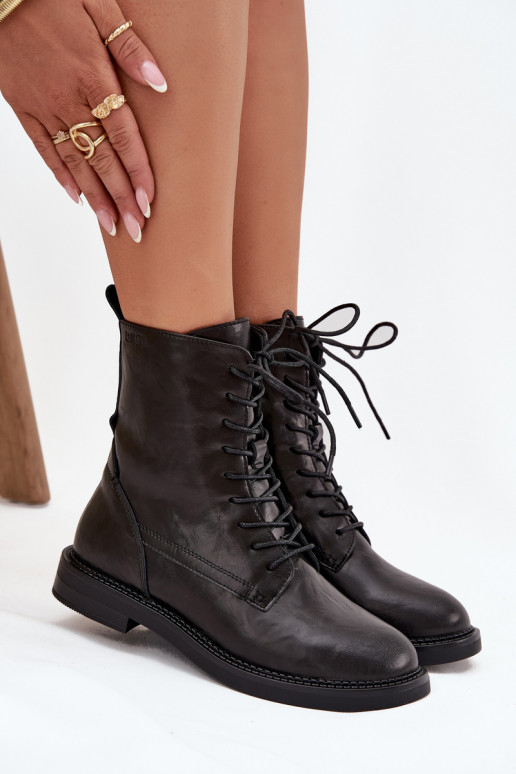 Leather Insulated Ladies Ankle Boots Workery Big Star SS274480 Black Leather Insulated Ladies Ankle Boots Workery Big Star SS274480 Black