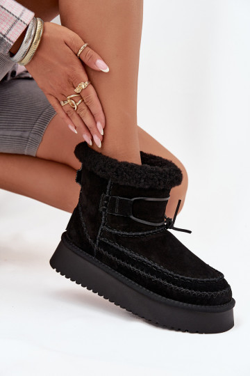 Suede Snow Boots for Women with Decorative Stitching Big Star SS274372 Black