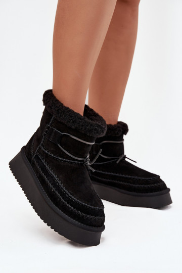 Suede Snow Boots for Women with Decorative Stitching Big Star SS274372 Black 2