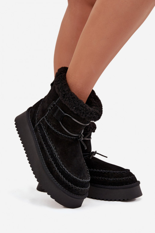 Suede Snow Boots for Women with Decorative Stitching Big Star SS274372 Black Suede Snow Boots for Women with Decorative Stitching Big Star SS274372 Black