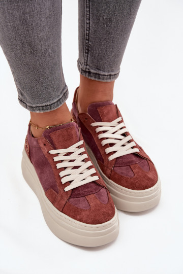 Zamszowe Sneakersy Na Masywnej Platformie Zazoo N1270S3 Fioletowe