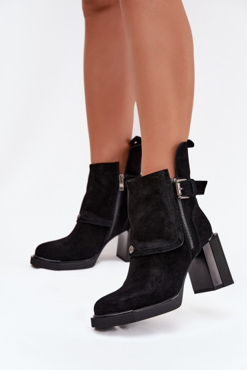 Ankle boots made of genuine suede on a heel with a buckle Vinceza 91152 Black 2