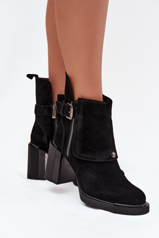 Ankle boots made of genuine suede on a heel with a buckle Vinceza 91152 Black Ankle boots made of genuine suede on a heel with a buckle Vinceza 91152 Black