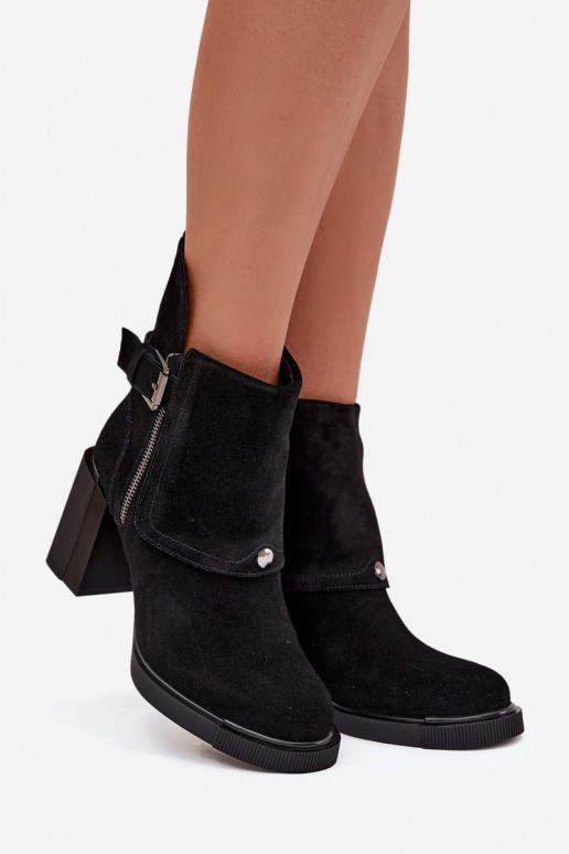 Ankle boots made of genuine suede on a heel with a buckle Vinceza 91152 Black Ankle boots made of genuine suede on a heel with a buckle Vinceza 91152 Black