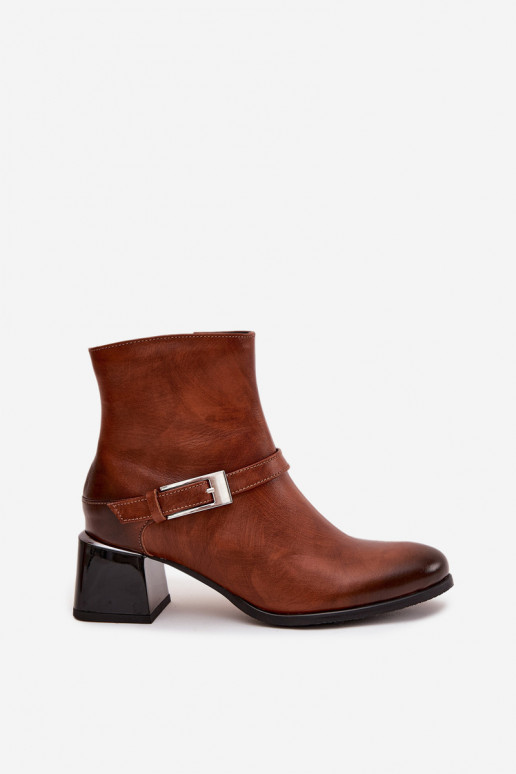 Leather Women's Ankle Boots with Buckle Zazoo 60562 Brown Leather Women's Ankle Boots with Buckle Zazoo 60562 Brown