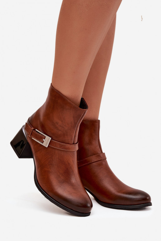 Leather Women's Ankle Boots with Buckle Zazoo 60562 Brown Leather Women's Ankle Boots with Buckle Zazoo 60562 Brown