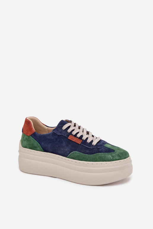 Suede Women's Sneakers On Platform Zazoo N1269S3 Green-Blue Suede Women's Sneakers On Platform Zazoo N1269S3 Green-Blue