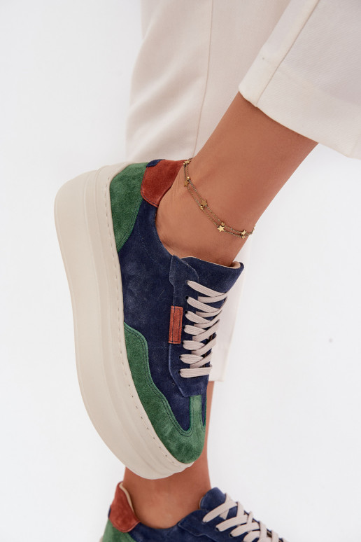 Suede Women's Sneakers On Platform Zazoo N1269S3 Green-Blue Suede Women's Sneakers On Platform Zazoo N1269S3 Green-Blue