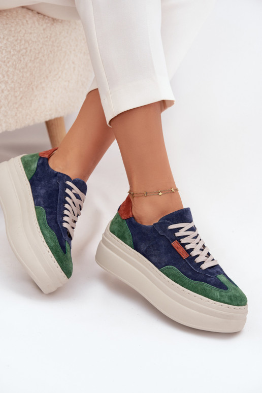 Suede Women's Sneakers On Platform Zazoo N1269S3 Green-Blue Suede Women's Sneakers On Platform Zazoo N1269S3 Green-Blue
