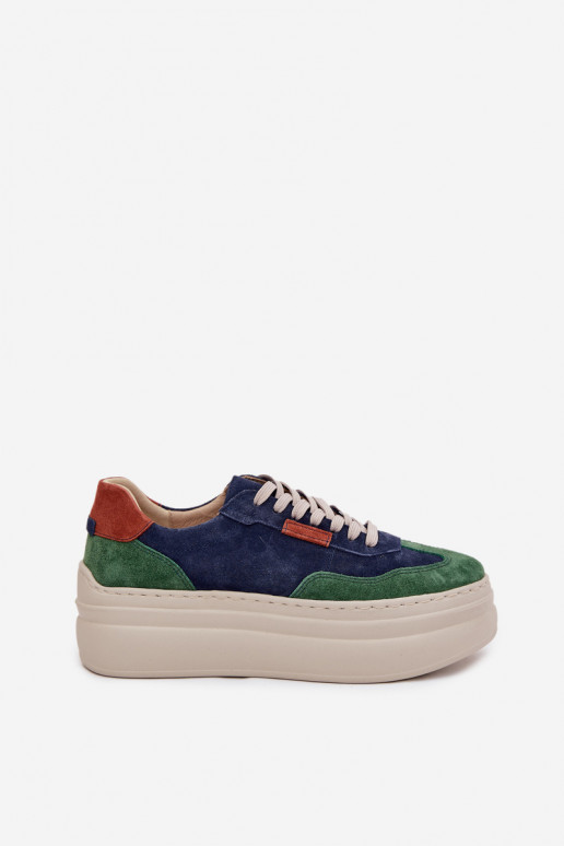 Suede Women's Sneakers On Platform Zazoo N1269S3 Green-Blue Suede Women's Sneakers On Platform Zazoo N1269S3 Green-Blue