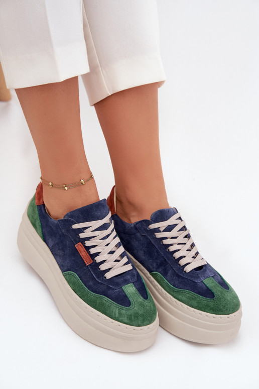 Suede Women's Sneakers On Platform Zazoo N1269S3 Green-Blue Suede Women's Sneakers On Platform Zazoo N1269S3 Green-Blue