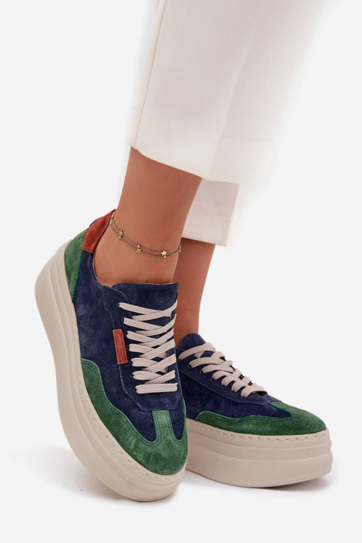 Suede Women's Sneakers On Platform Zazoo N1269S3 Green-Blue Suede Women's Sneakers On Platform Zazoo N1269S3 Green-Blue
