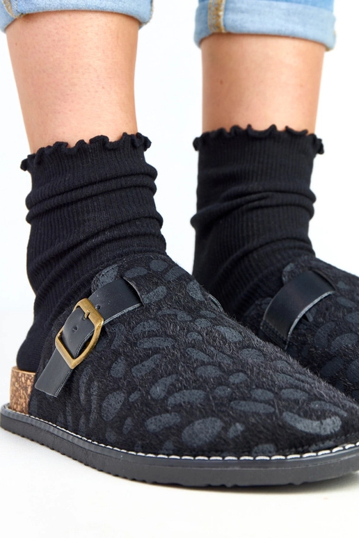 Czarne kapcie damskie na korkowej...