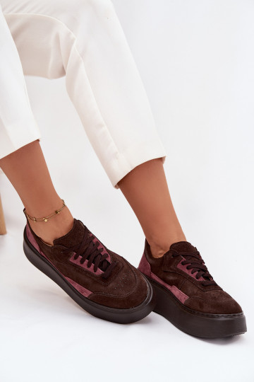 Women's Sneakers Made of Genuine Suede on Platform Zazoo N1265S3 Chocolate