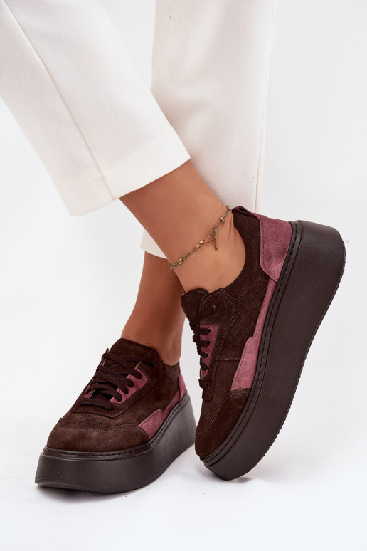 Sneakersy DamskiewithNaturalnego Zamszu Na Platformie Zazoo N1265S3 Czekoladowe