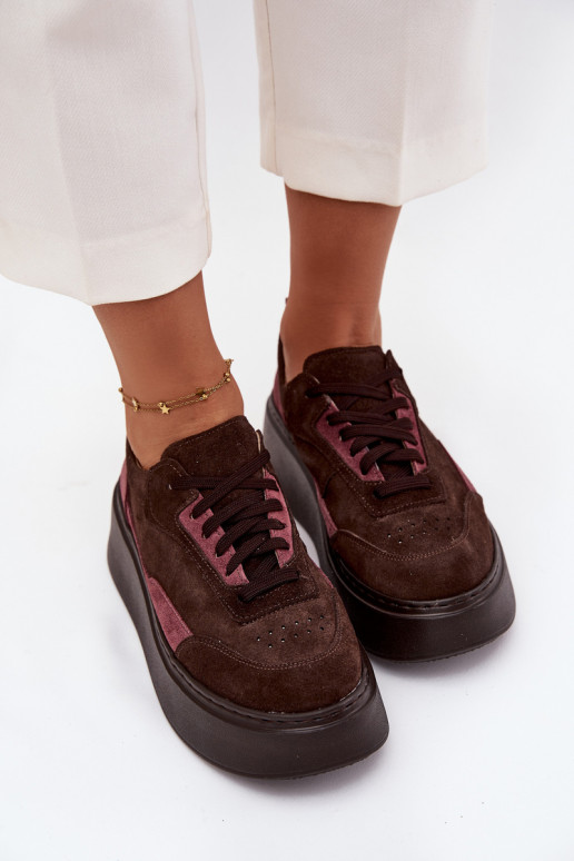 Women's Sneakers Made of Genuine Suede on Platform Zazoo N1265S3 Chocolate Women's Sneakers Made of Genuine Suede on Platform Zazoo N1265S3 Chocolate