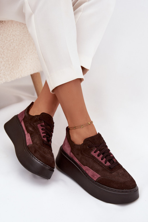 Women's Sneakers Made of Genuine Suede on Platform Zazoo N1265S3 Chocolate Women's Sneakers Made of Genuine Suede on Platform Zazoo N1265S3 Chocolate