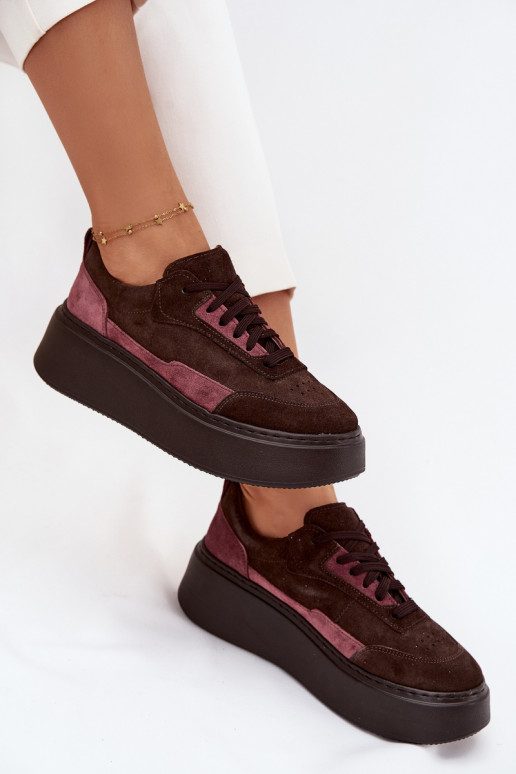 Sneakersy DamskiewithNaturalnego Zamszu Na Platformie Zazoo N1265S3 Czekoladowe