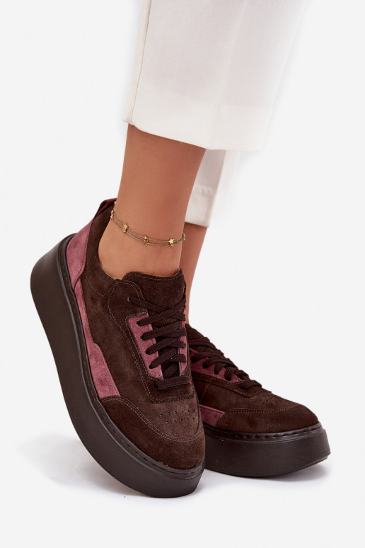 Women's Sneakers Made of Genuine Suede on Platform Zazoo N1265S3 Chocolate Women's Sneakers Made of Genuine Suede on Platform Zazoo N1265S3 Chocolate