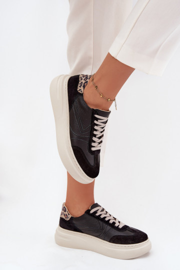 Leather Women's Sneakers On Platform Panterka Zazoo N1263 Black