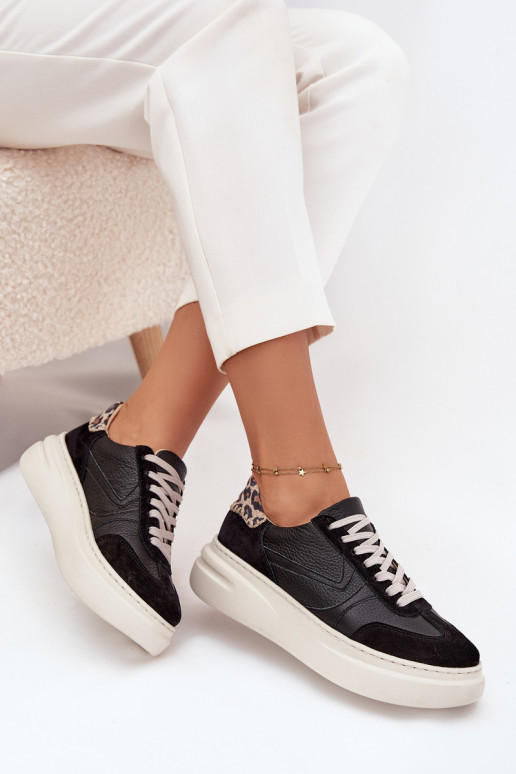 Leather Women's Sneakers On Platform Panterka Zazoo N1263 Black Leather Women's Sneakers On Platform Panterka Zazoo N1263 Black