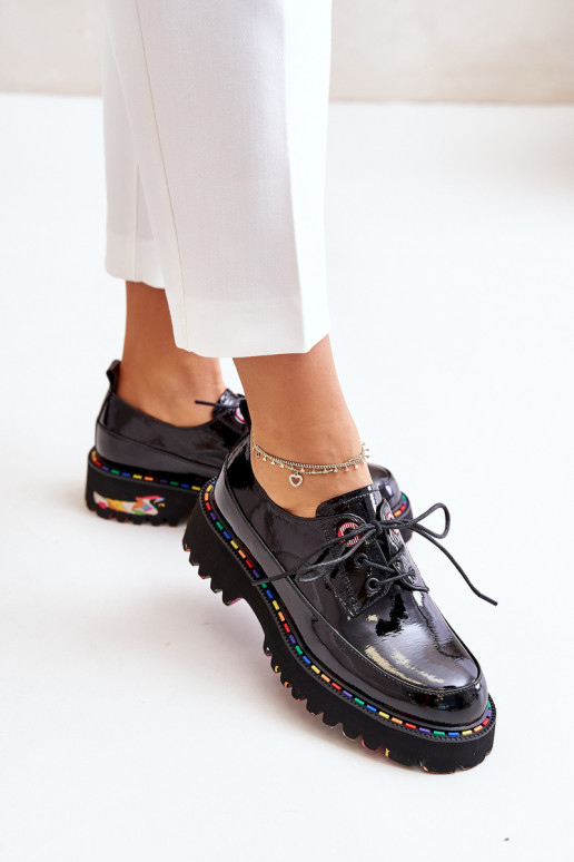 Lakierowane Półbuty Damskie Sznurowane Artiker 55C0497 Czarne