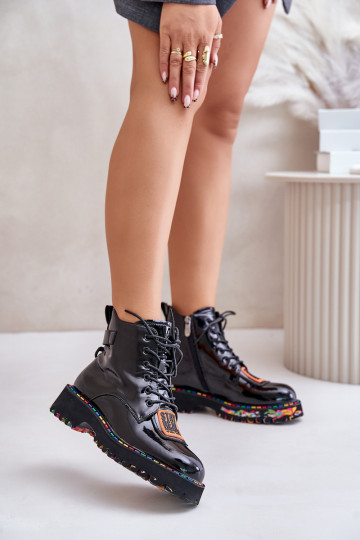Lacquered Ankle Boots Women's Zipper Leather Artiker 55C0517 Black 2
