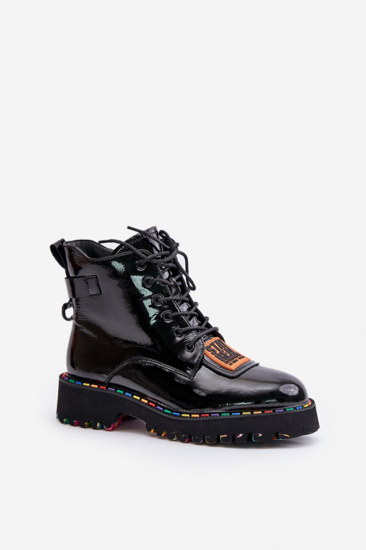 Lacquered Ankle Boots Women's Zipper Leather Artiker 55C0517 Black Lacquered Ankle Boots Women's Zipper Leather Artiker 55C0517 Black