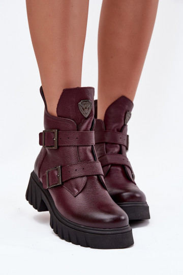 Leather insulated women's boots with buckles and decorative detail Zazoo 60482 Burgundy