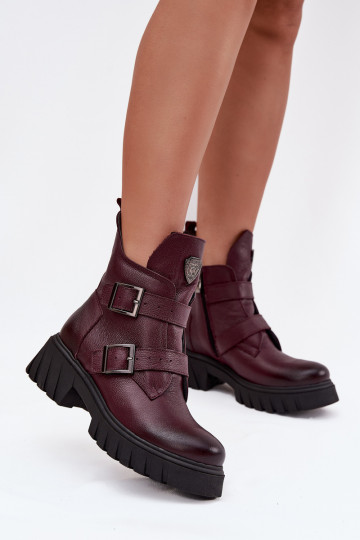 Leather insulated women's boots with buckles and decorative detail Zazoo 60482 Burgundy 2