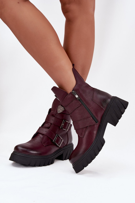 Leather insulated women's boots with buckles and decorative detail Zazoo 60482 Burgundy Leather insulated women's boots with buckles and decorative detail Zazoo 60482 Burgundy