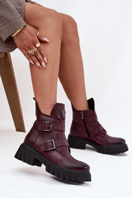 Leather insulated women's boots with buckles and decorative detail Zazoo 60482 Burgundy Leather insulated women's boots with buckles and decorative detail Zazoo 60482 Burgundy