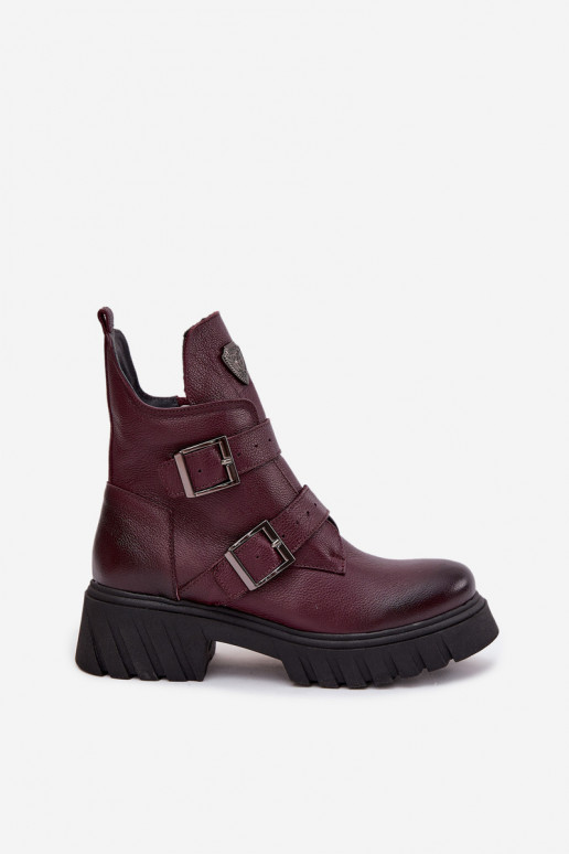 Leather insulated women's boots with buckles and decorative detail Zazoo 60482 Burgundy Leather insulated women's boots with buckles and decorative detail Zazoo 60482 Burgundy