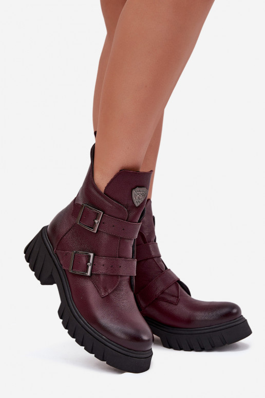 Leather insulated women's boots with buckles and decorative detail Zazoo 60482 Burgundy Leather insulated women's boots with buckles and decorative detail Zazoo 60482 Burgundy