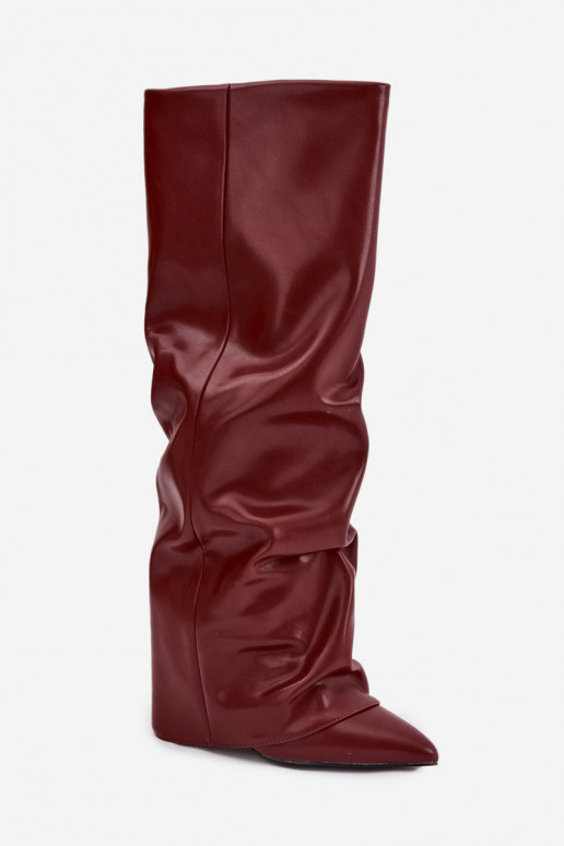 Insulated Women's Boots with Rolled Shaft on a Heel Bordeaux Elivira Insulated Women's Boots with Rolled Shaft on a Heel Bordeaux Elivira