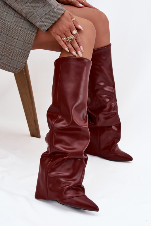Insulated Women's Boots with Rolled Shaft on a Heel Bordeaux Elivira Insulated Women's Boots with Rolled Shaft on a Heel Bordeaux Elivira