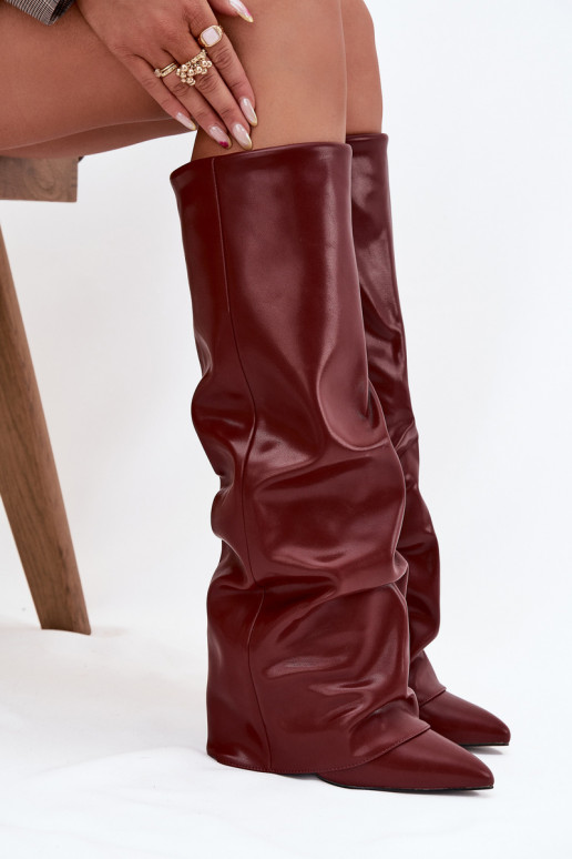 Insulated Women's Boots with Rolled Shaft on a Heel Bordeaux Elivira Insulated Women's Boots with Rolled Shaft on a Heel Bordeaux Elivira