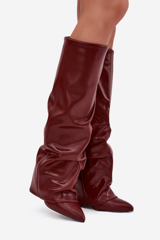 Insulated Women's Boots with Rolled Shaft on a Heel Bordeaux Elivira Insulated Women's Boots with Rolled Shaft on a Heel Bordeaux Elivira