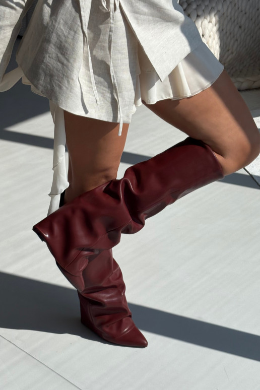 Insulated Women's Boots with Rolled Shaft on a Heel Bordeaux Elivira Insulated Women's Boots with Rolled Shaft on a Heel Bordeaux Elivira