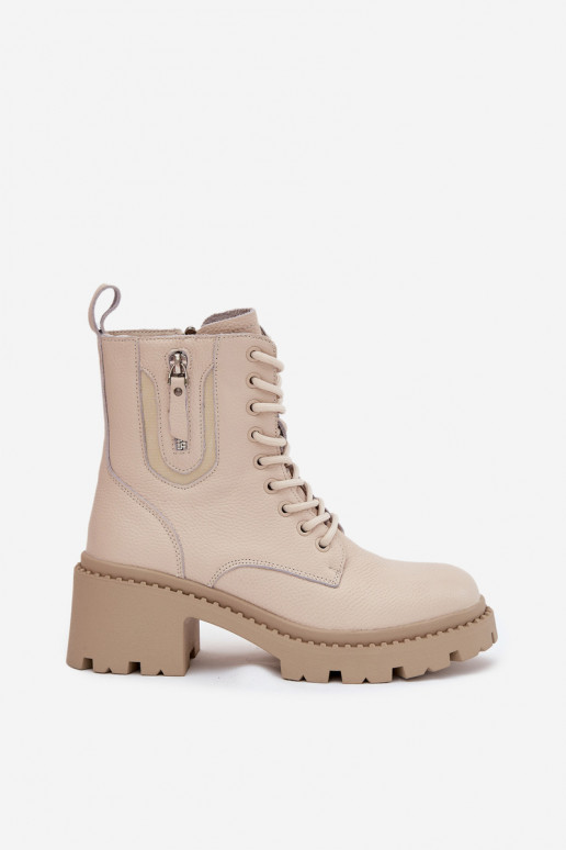 Leather Women's Block Heel Boots With Lining Vinceza 86418 Beige Leather Women's Block Heel Boots With Lining Vinceza 86418 Beige