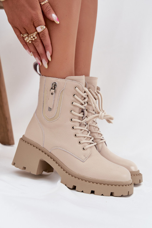 Leather Women's Block Heel Boots With Lining Vinceza 86418 Beige Leather Women's Block Heel Boots With Lining Vinceza 86418 Beige