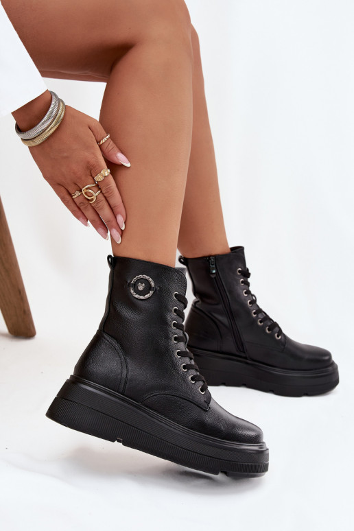 Women's Workery Boots with Insulation on Platform with Decorative Detail Vinceza 16513 Black Women's Workery Boots with Insulation on Platform with Decorative Detail Vinceza 16513 Black