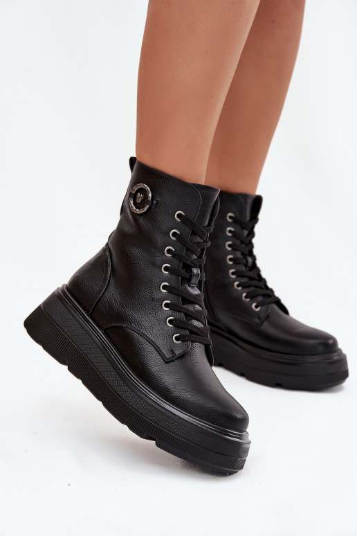 Women's Workery Boots with Insulation on Platform with Decorative Detail Vinceza 16513 Black Women's Workery Boots with Insulation on Platform with Decorative Detail Vinceza 16513 Black