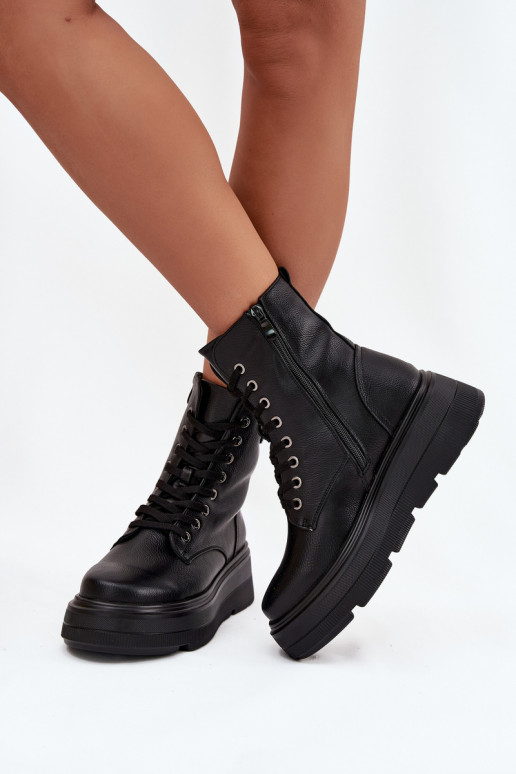 Women's Workery Boots with Insulation on Platform with Decorative Detail Vinceza 16513 Black Women's Workery Boots with Insulation on Platform with Decorative Detail Vinceza 16513 Black