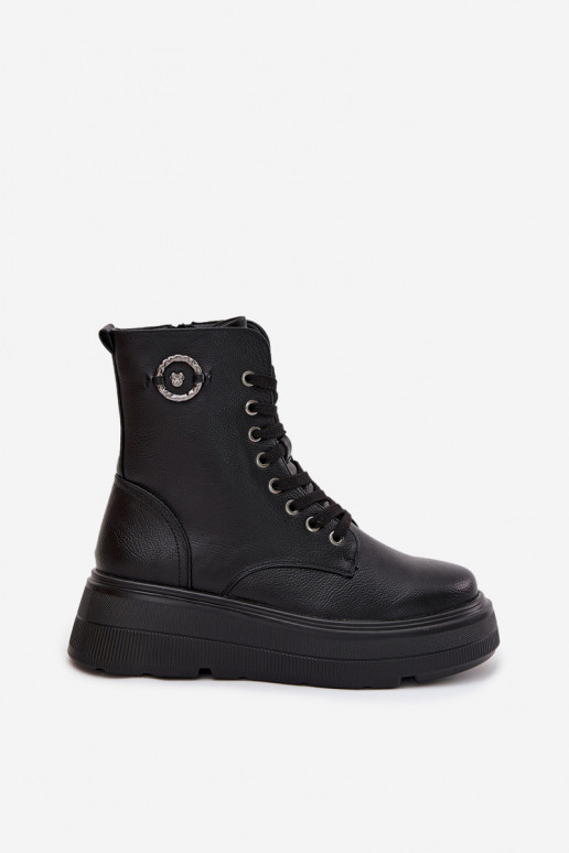 Women's Workery Boots with Insulation on Platform with Decorative Detail Vinceza 16513 Black Women's Workery Boots with Insulation on Platform with Decorative Detail Vinceza 16513 Black