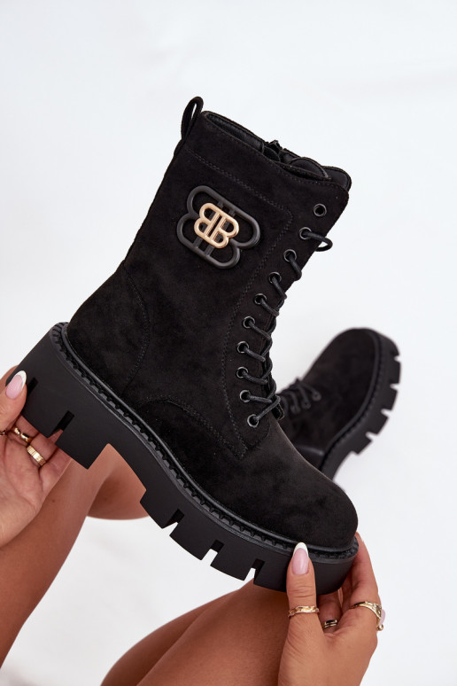 Ocieplane Botki Wokrery DamskiewithOzdobą Czarne Melisse