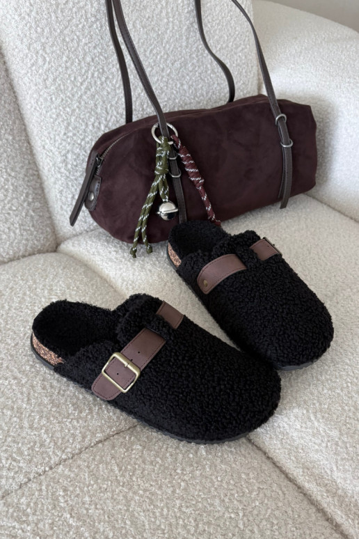 Women's slippers with sheep fur style Black Lorivine