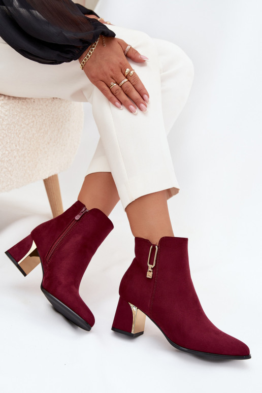Women's heeled ankle boots with gold details Bordeaux Kalivra Women's heeled ankle boots with gold details Bordeaux Kalivra